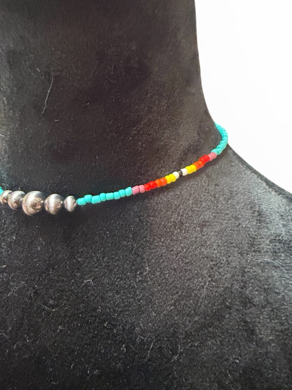 Turquoise Multicolored Western Navajo Beaded, seed beads,Necklace,chocker - Picture 4 of 6
